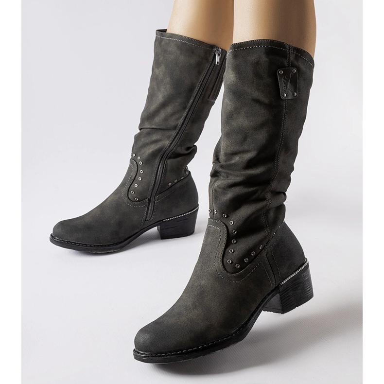 Gray insulated cowboy boots with a Lignod block grey 1