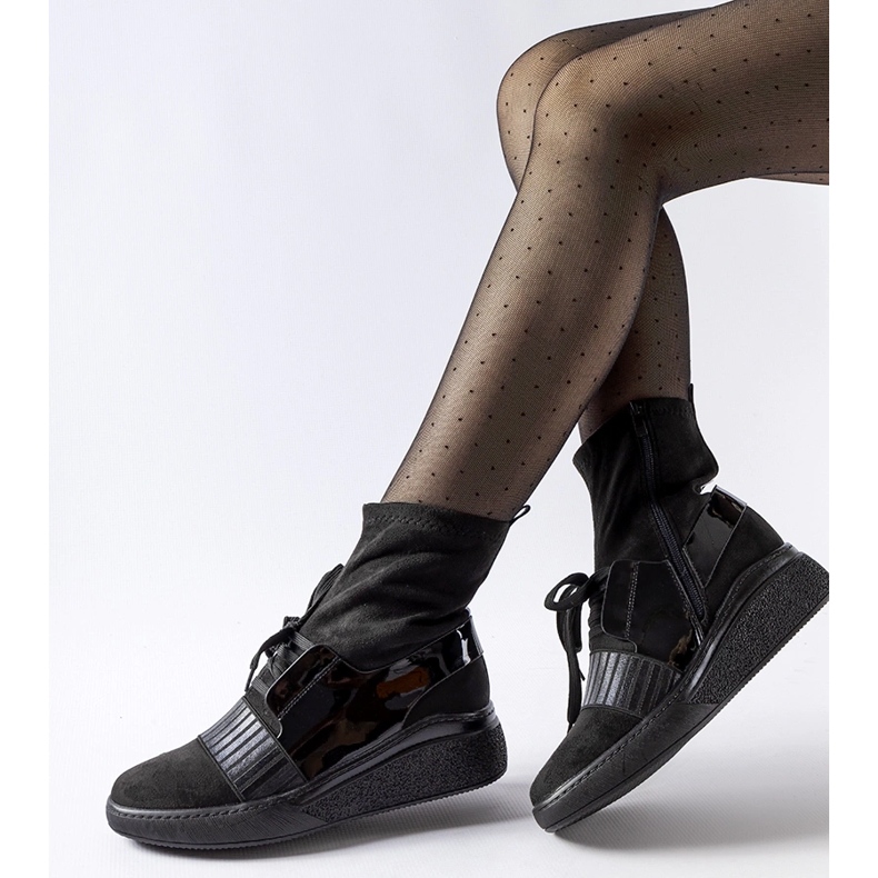 Black Spoleto wedge sock ankle boots 1