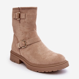 Women's Flat Boots With Buckles, Beige Bliggore 1
