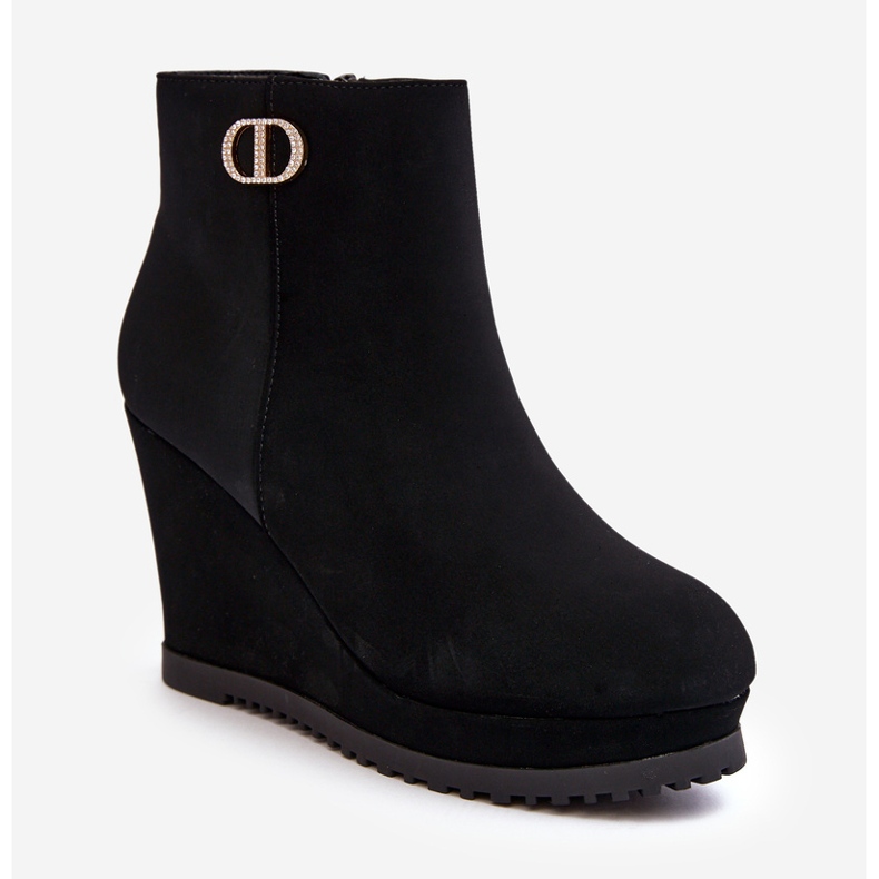 WJ2 Women's Wedge Ankle Boots With Small Decoration, Black Bertolina 1