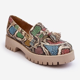 Women's Leather Shoes Fringes Maciejka 05497-45 Multicolor beige 1