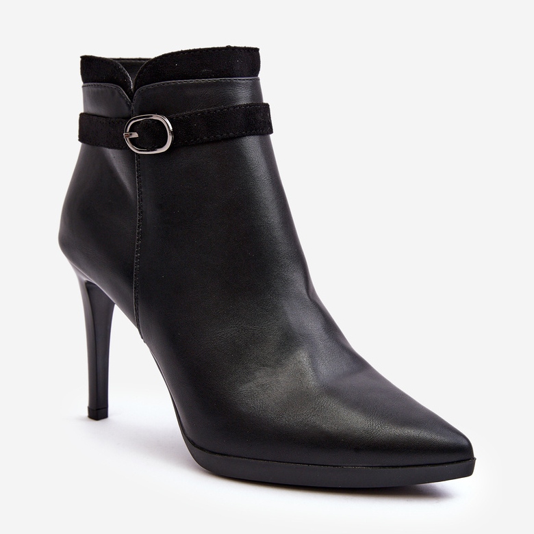 Sergio Leone Women's Ankle Boots On A High Heel With A Buckle Insulated Black Aesha 1