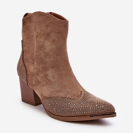 FS1 Women's Decorated Cowboy Boots on a High Heel Beige Eleduana 1