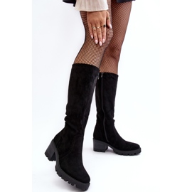 WS1 Women's Above-the-Knee Low-Heel Boots, Black Beveta 1