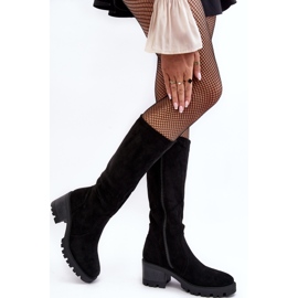 WS1 Women's Above-the-Knee Low-Heel Boots, Black Beveta 2