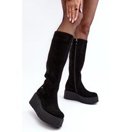 Women's Suede Wedge Boots Maciejka 05767-01 Black 1