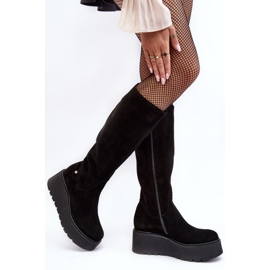 Women's Suede Wedge Boots Maciejka 05767-01 Black 2