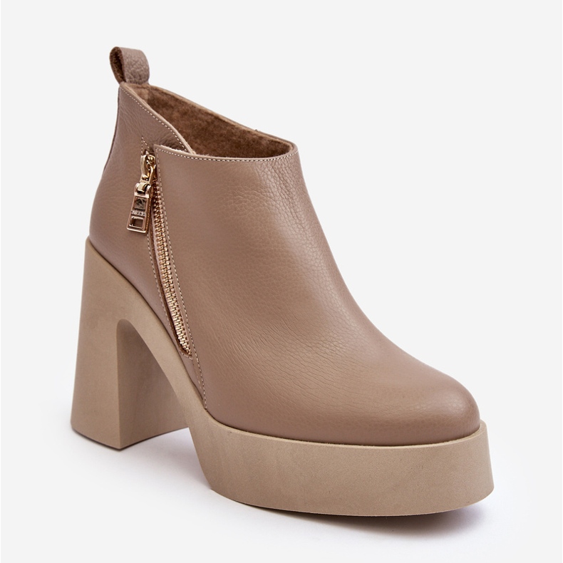 Women's Ankle Boots On A Massive High Heel With A Zipper 1755 Zazoo Beige 1