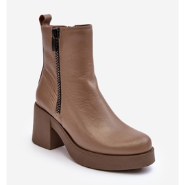 Lemar Littosa Lemar Littosa Dark Beige Leather Ankle Boots On A Massive Heel With Zippers 1 Lemar Littosa Lemar Littosa Dark Beige Leather Ankle Boots On A Massive Heel With Zippers 1