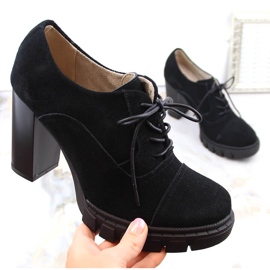 Black suede women's shoes with a high heel and platform, Filippo DP4918 1