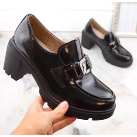 Black patent leather loafers on a high heel Filippo DP4785 1