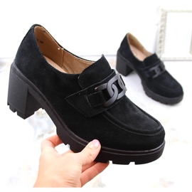 Leather suede shoes, moccasins on a high heel and platform, black Filippo DP4785 1