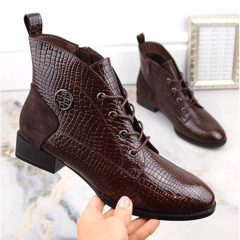 Ladies' patent croco boots, insulated brown, Filippo DBT4824 1