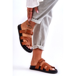 Joia Leather Classic Women's Flip Flops With Velcro, Brown 4