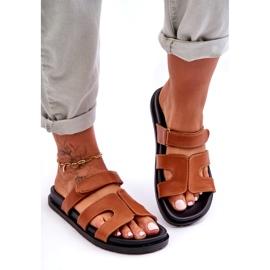 Joia Leather Classic Women's Flip Flops With Velcro, Brown 3