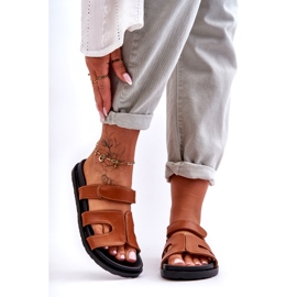 Joia Leather Classic Women's Flip Flops With Velcro, Brown 2 Joia Leather Classic Women's Flip Flops With Velcro, Brown 2