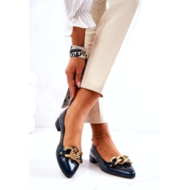 Alberto Violli Leather Patent Snake Ballerina Shoes with a Chain, Green 2
