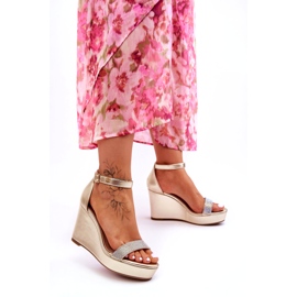 Diamantique Fashionable Leather Wedge Sandals Golden Arwen 1