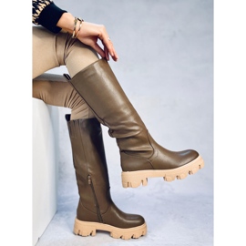 Hewes Army Green chunky boots 2