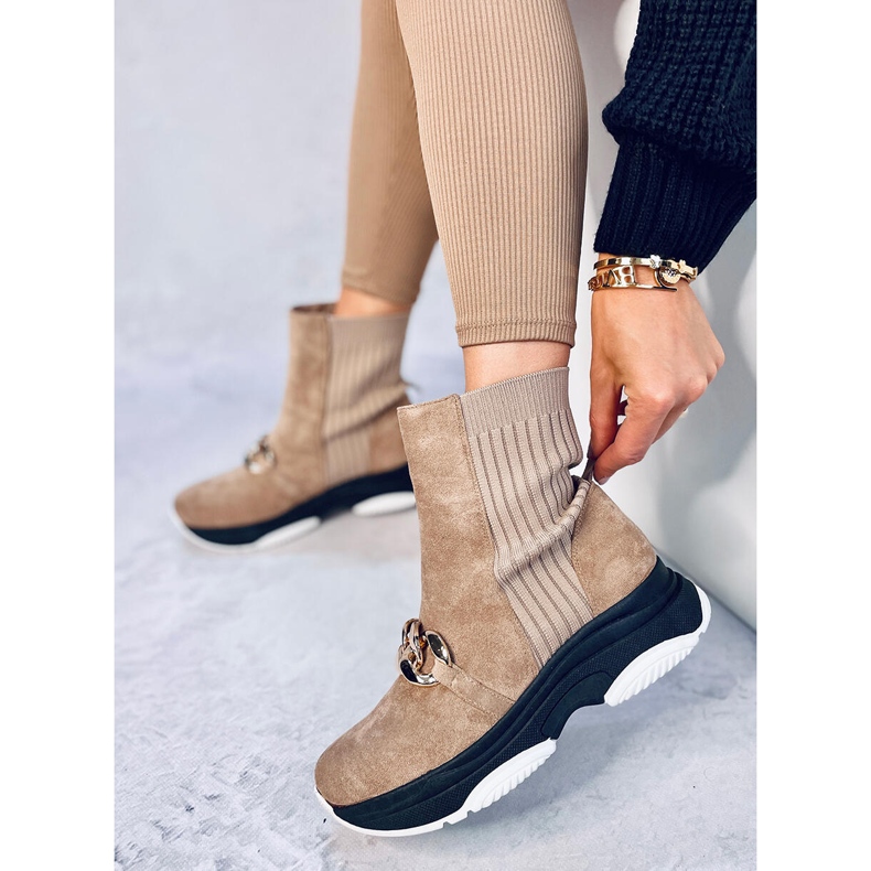 Sock ankle boots with Simma LT.KHAKI chain beige 2