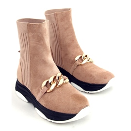 Sock ankle boots with Simma LT.KHAKI chain beige 1