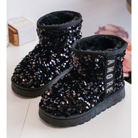 Children's Snow Boots Insulated with Sequins, Black Rebbica 2 Children's Snow Boots Insulated with Sequins, Black Rebbica 2