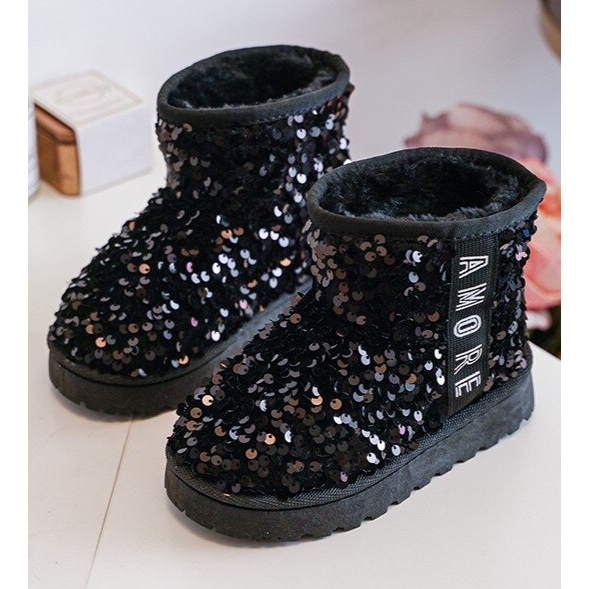 Children's Snow Boots Insulated with Sequins, Black Rebbica 2 Children's Snow Boots Insulated with Sequins, Black Rebbica 2