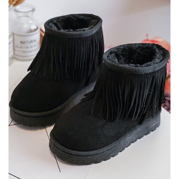 Insulated children's snow boots with decorative fringes, Black Nimia 1