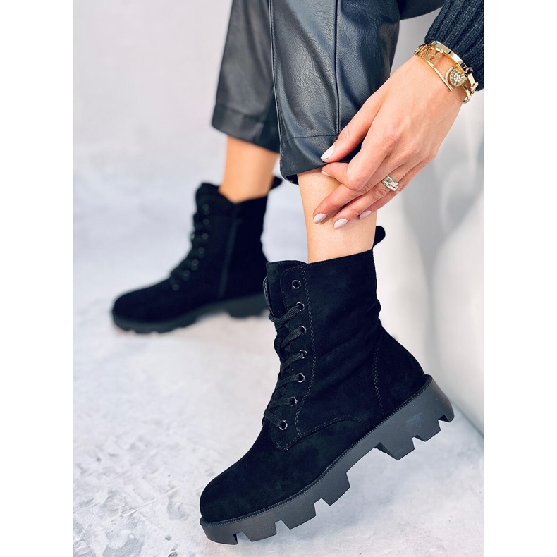 Pansy Black suede worker boots 2