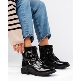 Patent black ankle boots with Shelovet buckles 1