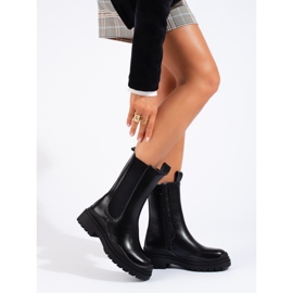Shelovet women's black high Chelsea boots 1