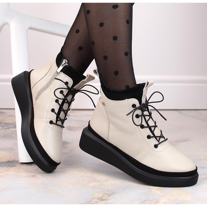 Beige insulated leather boots on the platform by Filippo DBT4799 1