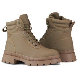 Brown women's lace-up boots beige 1