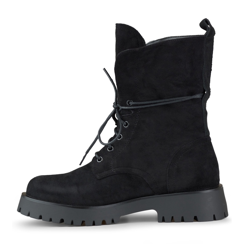 Women's black suede lace-up worker boots beige 2