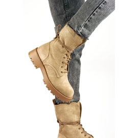 Women's beige lace-up suede worker boots 2