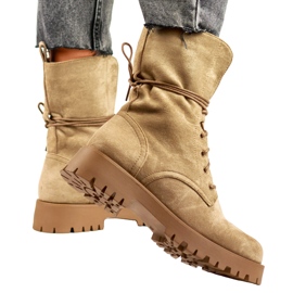 Women's beige lace-up suede worker boots 1