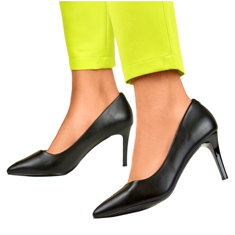 Black classic low women's high heels made of eco-leather 1 Black classic low women's high heels made of eco-leather 1