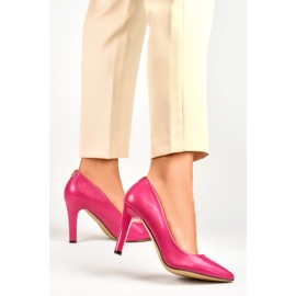 Pink pumps with a thick stiletto heel 2