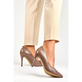 Women's brown patent stilettos beige 2