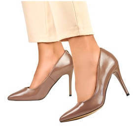Women's brown patent stilettos beige 1