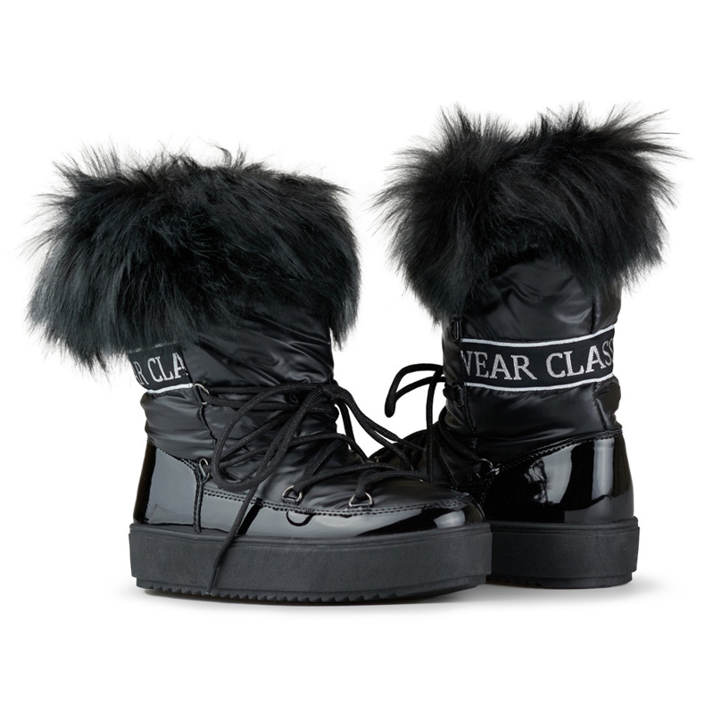Black women's snow boots with decorative fur 1