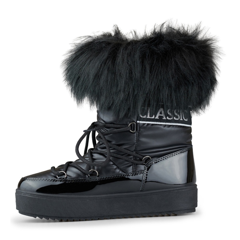 Black women's snow boots with decorative fur 2