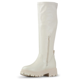 Beige elastic women's boots made of eco-leather 1