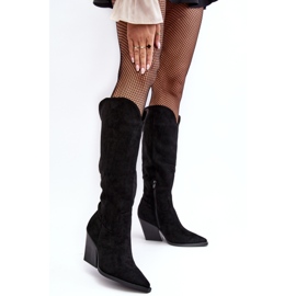 Fashionable Delia Black Suede Cowboy Boots 2
