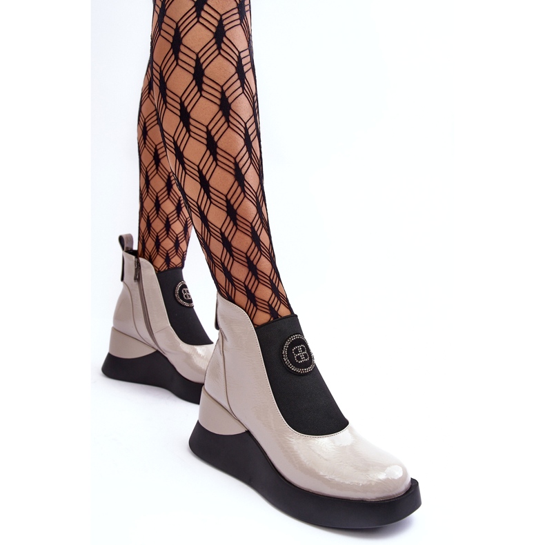 Leather Wedge Boots S.Barski MR870-22 Light gray grey 2