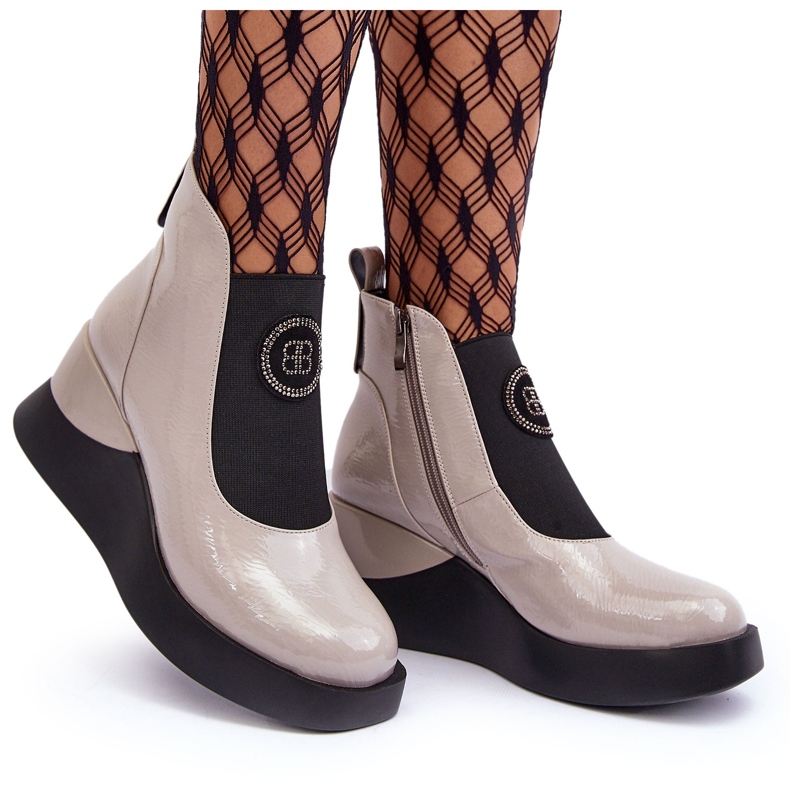 Leather Wedge Boots S.Barski MR870-22 Light gray grey 4