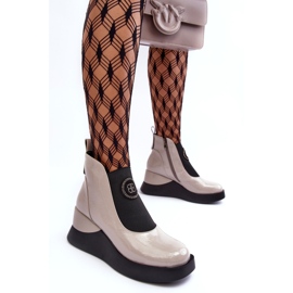 Leather Wedge Boots S.Barski MR870-22 Light gray grey 3