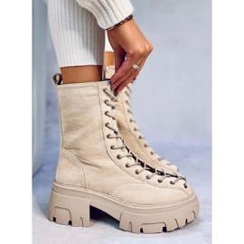 Wayne Beige women's lace-up boots 1