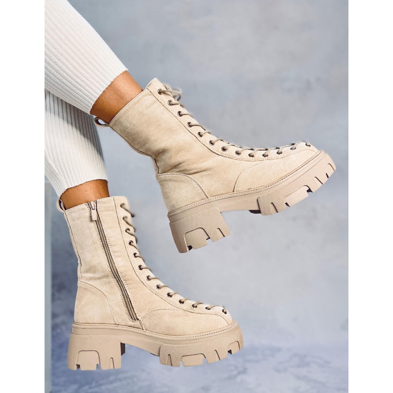 Wayne Beige women's lace-up boots 2