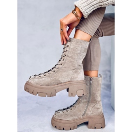 Wayne Khaki women's lace-up boots beige 2